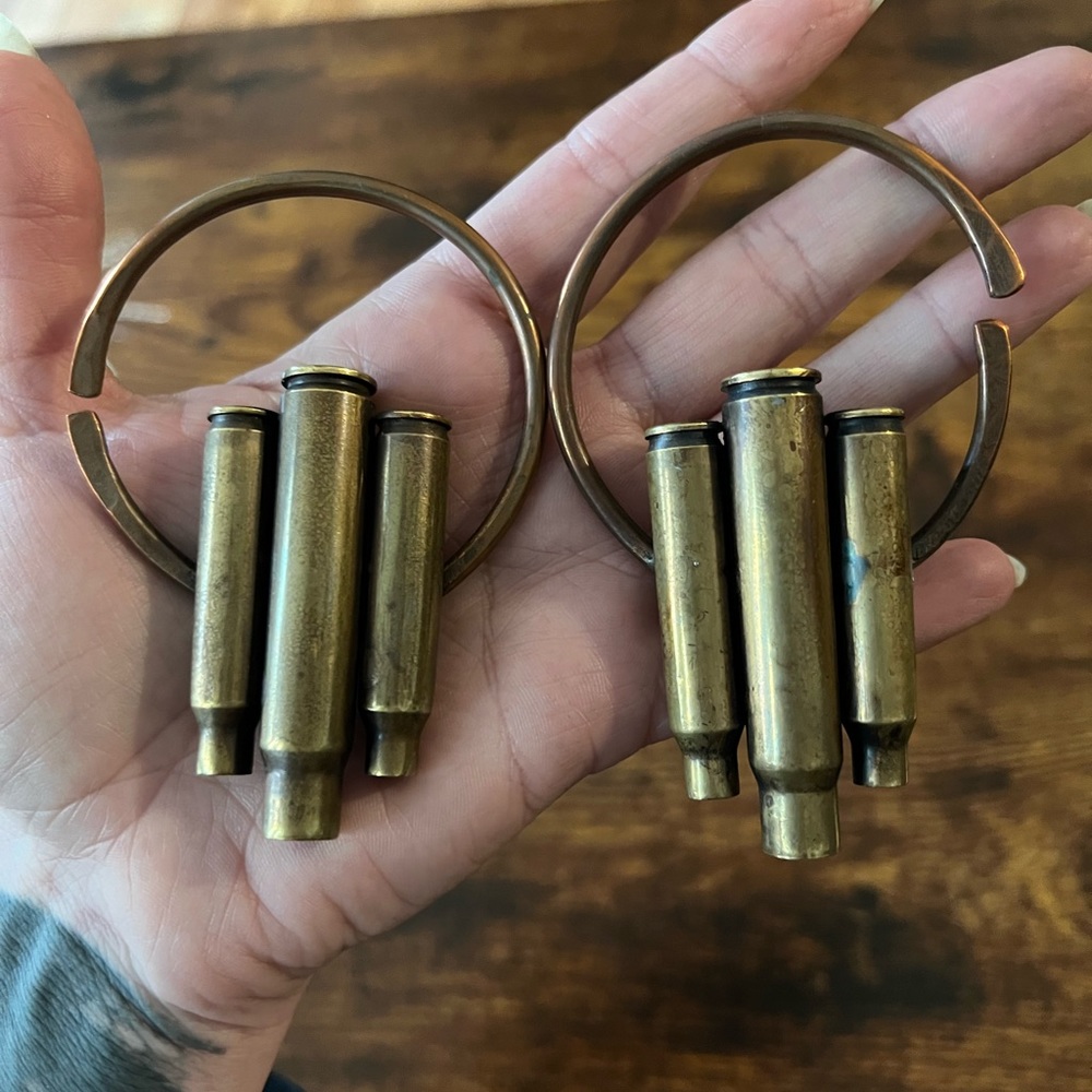 Shotgun shell ear hanger weights bullet casing punk silver stallion handmade